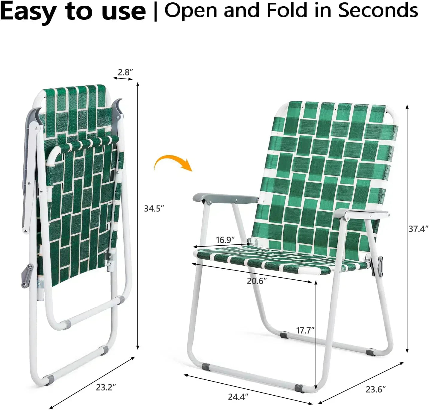 VINGLI Patio Lawn Webbed Folding Chairs Set of 2 Outdoor Beach Portable Lawn Chair
