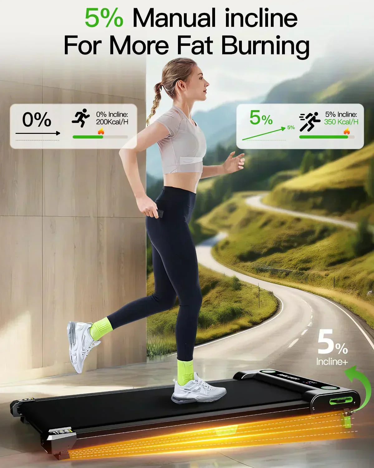 Akluer Inclined Home Treadmill 2.5 HP Small Under-Desk Treadmill Remote Control LED Display
