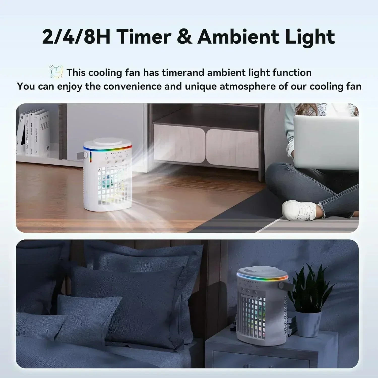 Portable Air Conditioner,Cooling Fan with 3 Speeds 3 Modes 2-8H Timer 1000ml Water Tank