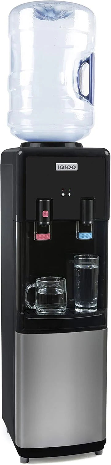 Igloo Bottom Loading Water Dispenser Stainless Steel, Holds 3 and 5 Gallon Jugs, Child Safety Lock