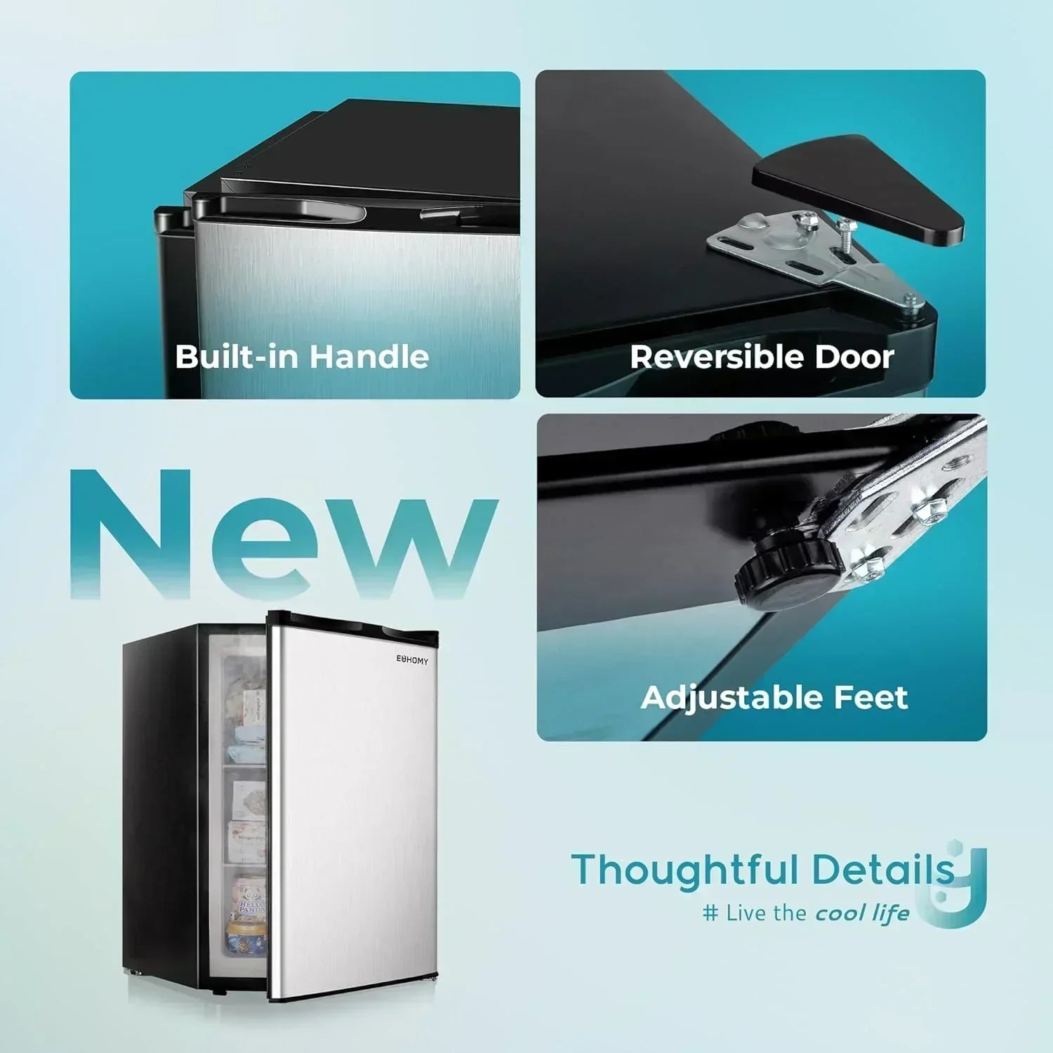 Upright freezer 3.0Cubic Feet Single Door Compact Mini Freezer with Reversible Door Small freezer