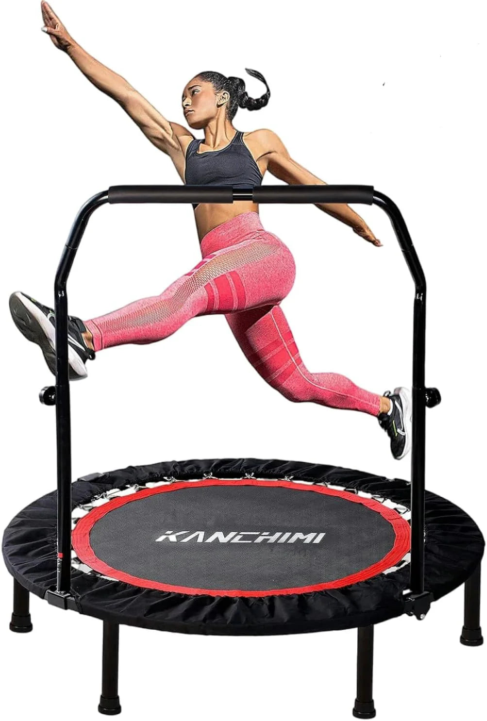 Kanchimi 40 48 Folding Mini Fitness Indoor Exercise Workout Rebounder Trampoline with Handle, Max Load 330lbs