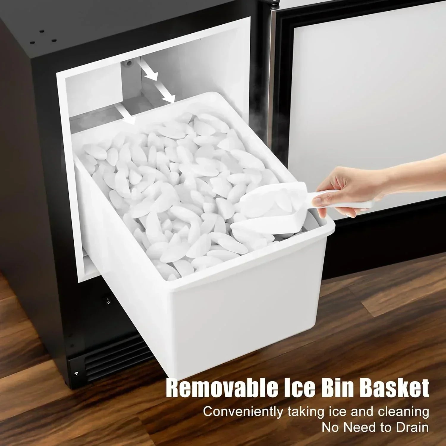 COTLIN 15 W Drainless Under Counter Ice Maker 22 LBS Storage Bin Free Standing