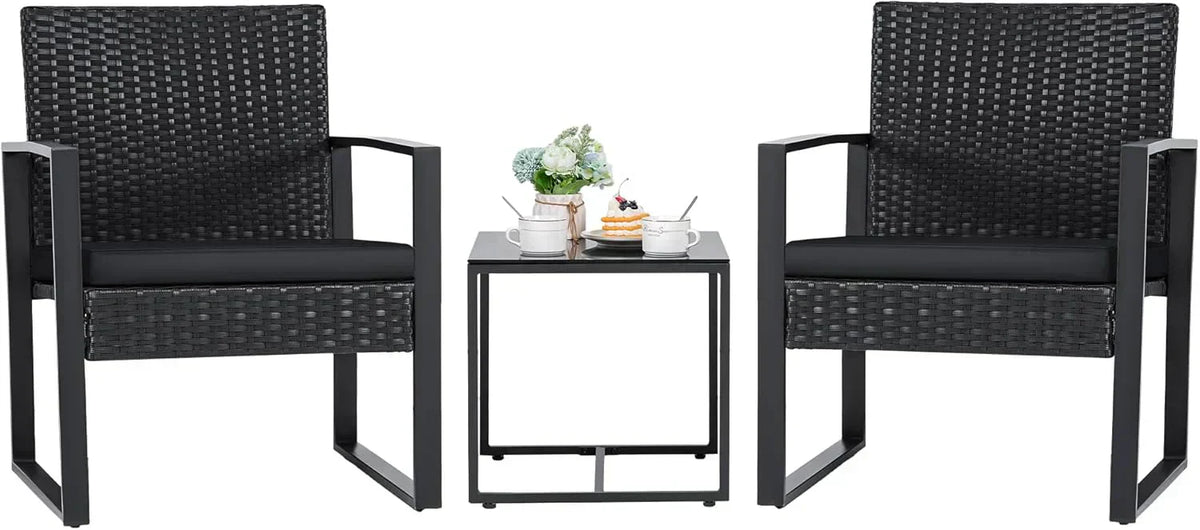 Flamaker 3 Pieces Patio Set Outdoor Wicker Furniture Sets Modern Rattan Chair Conversation Sets