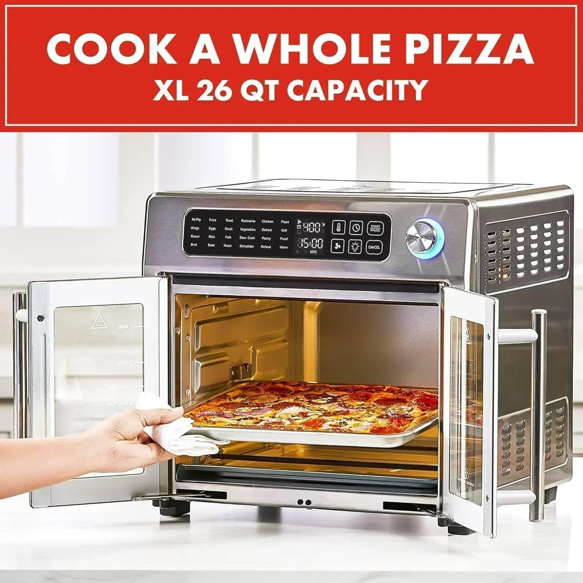 Extra Large French Door Air Fryer Toaster Oven Combo 24 Cooking Functions and Digital Controls