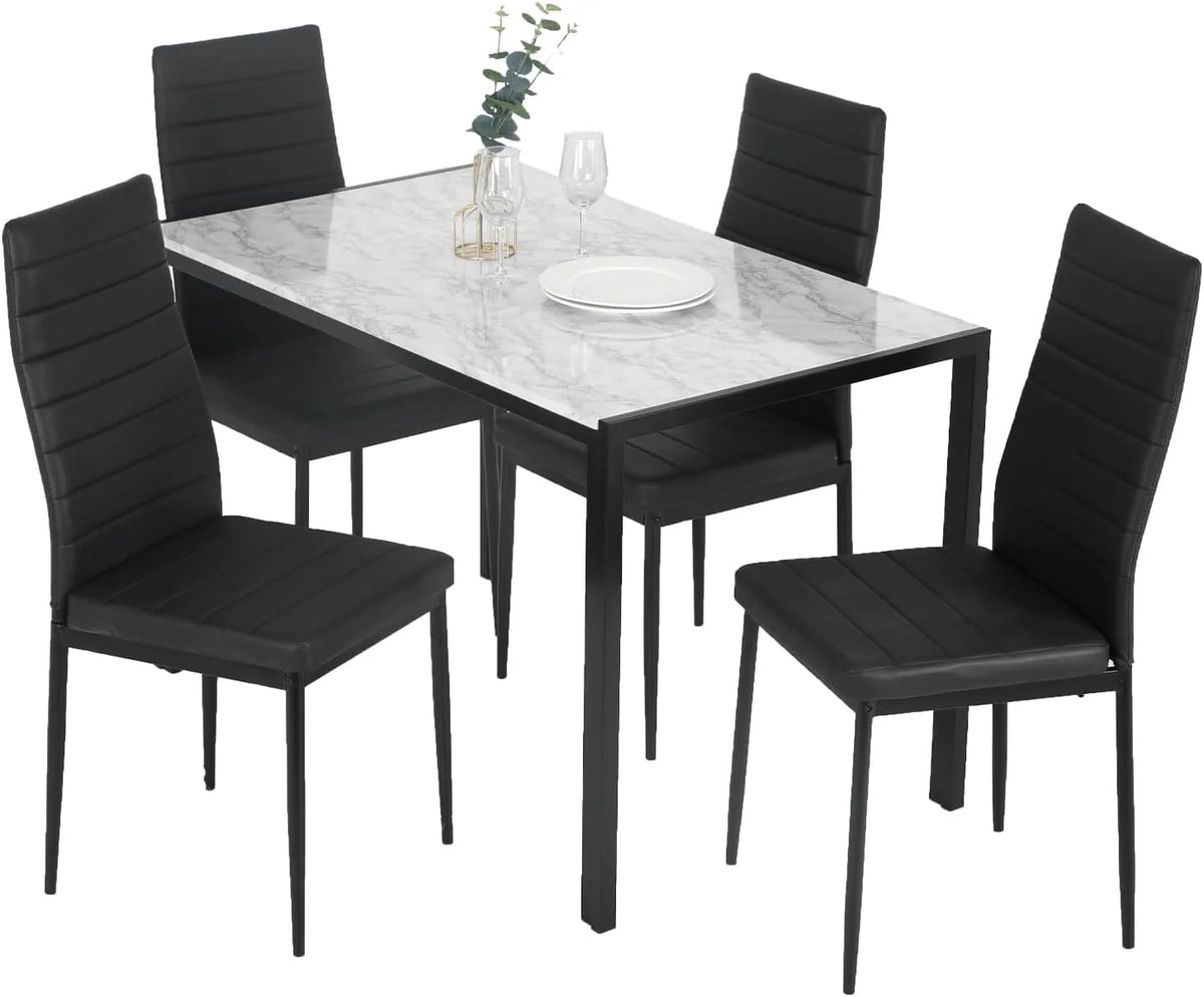 FDW Dining Table Set for 4 Glass Black Dining Table Kitchen Table with 4 Upholstered Chairs