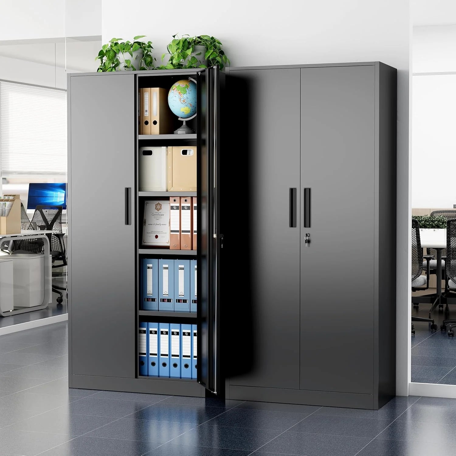 Greenvelly Metal Storage Cabinet, 72 Black Locking Metal Cabinet with 2 Doors and 4 Adjustable Shelves, Lockable Garage Storage Cabinets for Home Office, Garage, Kitchen, Living Room
