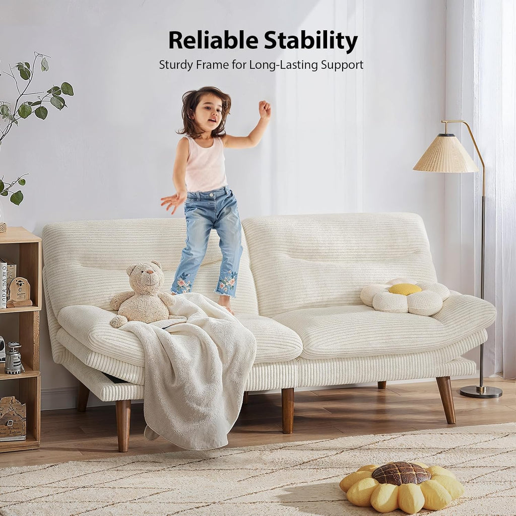 Convertible Futon Sofa Bed, 66 Inch Corduroy Futon Sofa Recliner Sofa Bed for Small Spaces, Playrooms or Offices