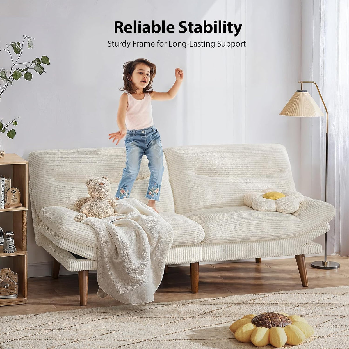 Convertible Futon Sofa Bed, 66 Inch Corduroy Futon Sofa Recliner Sofa Bed for Small Spaces, Playrooms or Offices