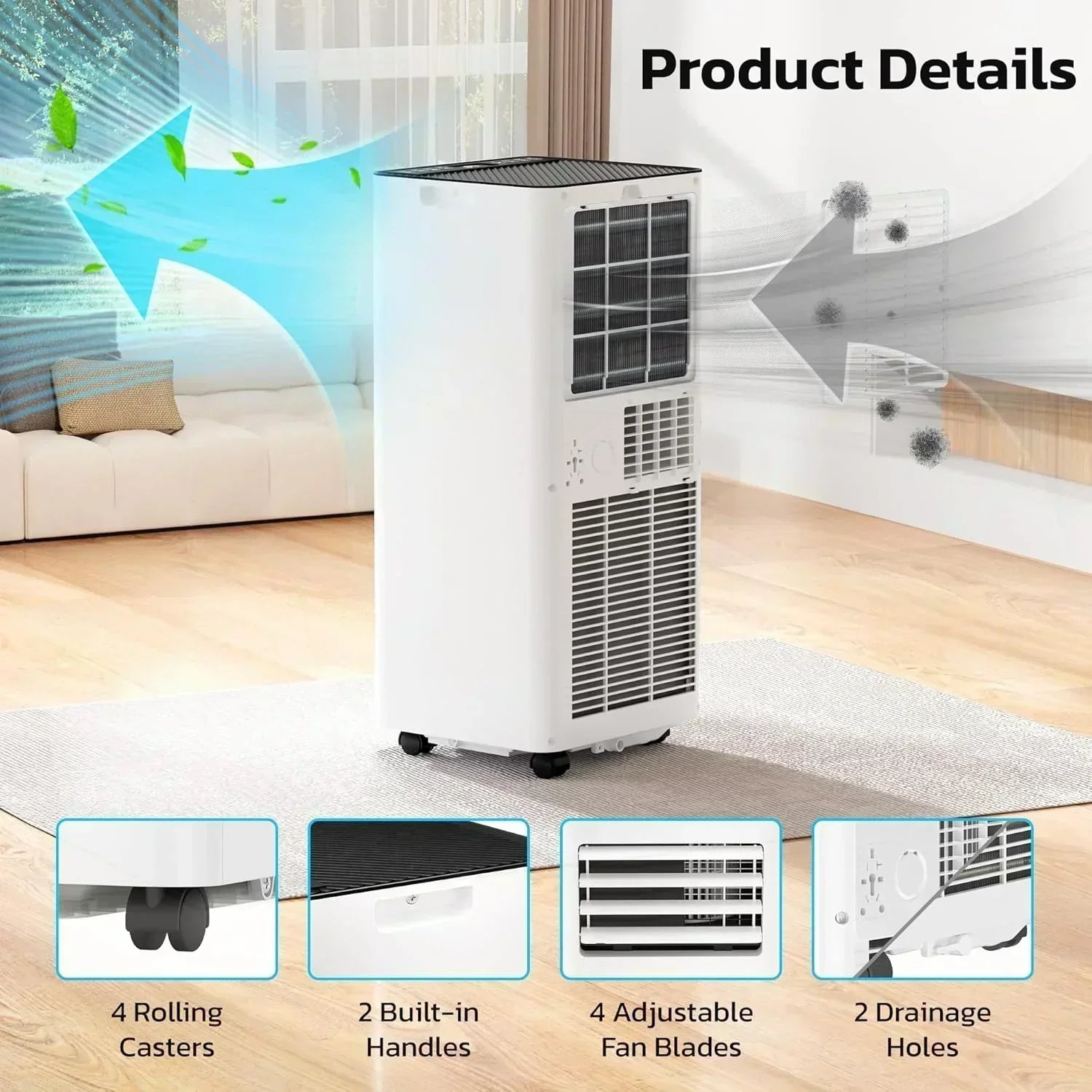 ZAFRO 8,000 BTU Portable Air Conditioners 4 Modes Portable AC Unit with Fast Cooling
