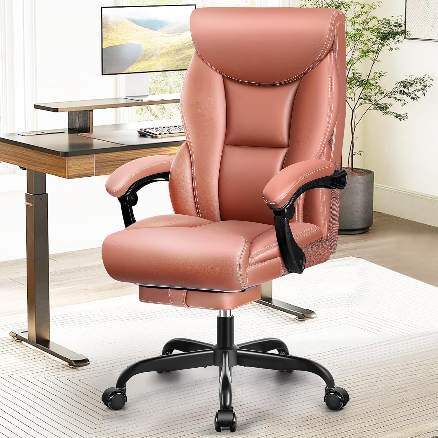 Office Chair Large High-Foot Computer Desk Chair, Breathable Leather Chair Lumbar Support Rotating Computer Chair
