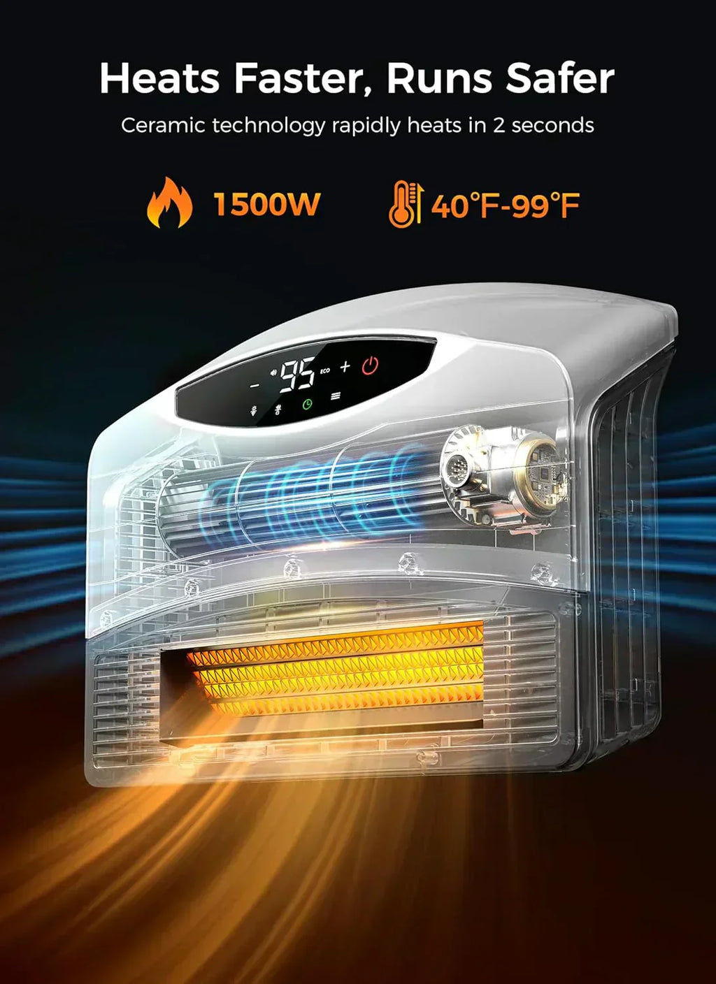 Wall mounted electric heater with WiFi and remote control floor standing heater 1500W