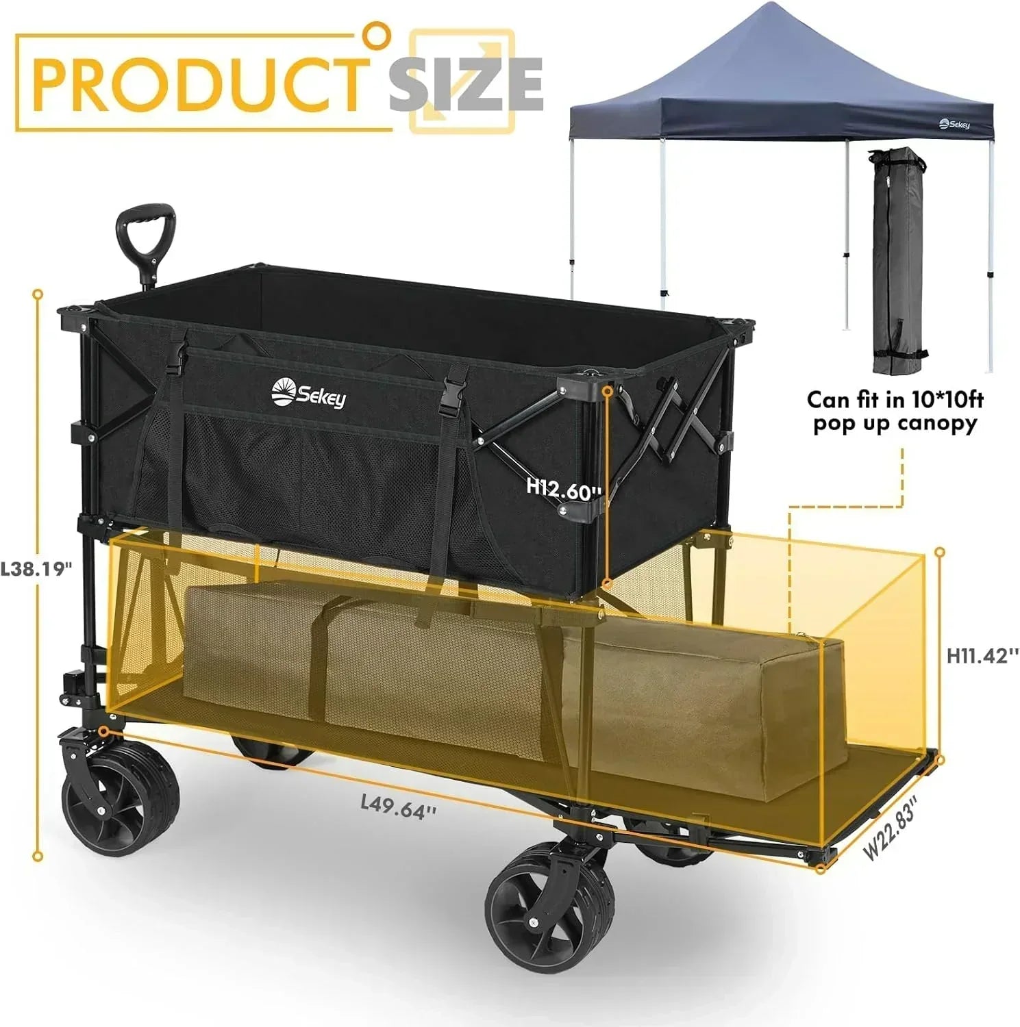 400L Large Capacity Folding Double Decker Wagon with Brakes 50 Extra Long Extender Cart