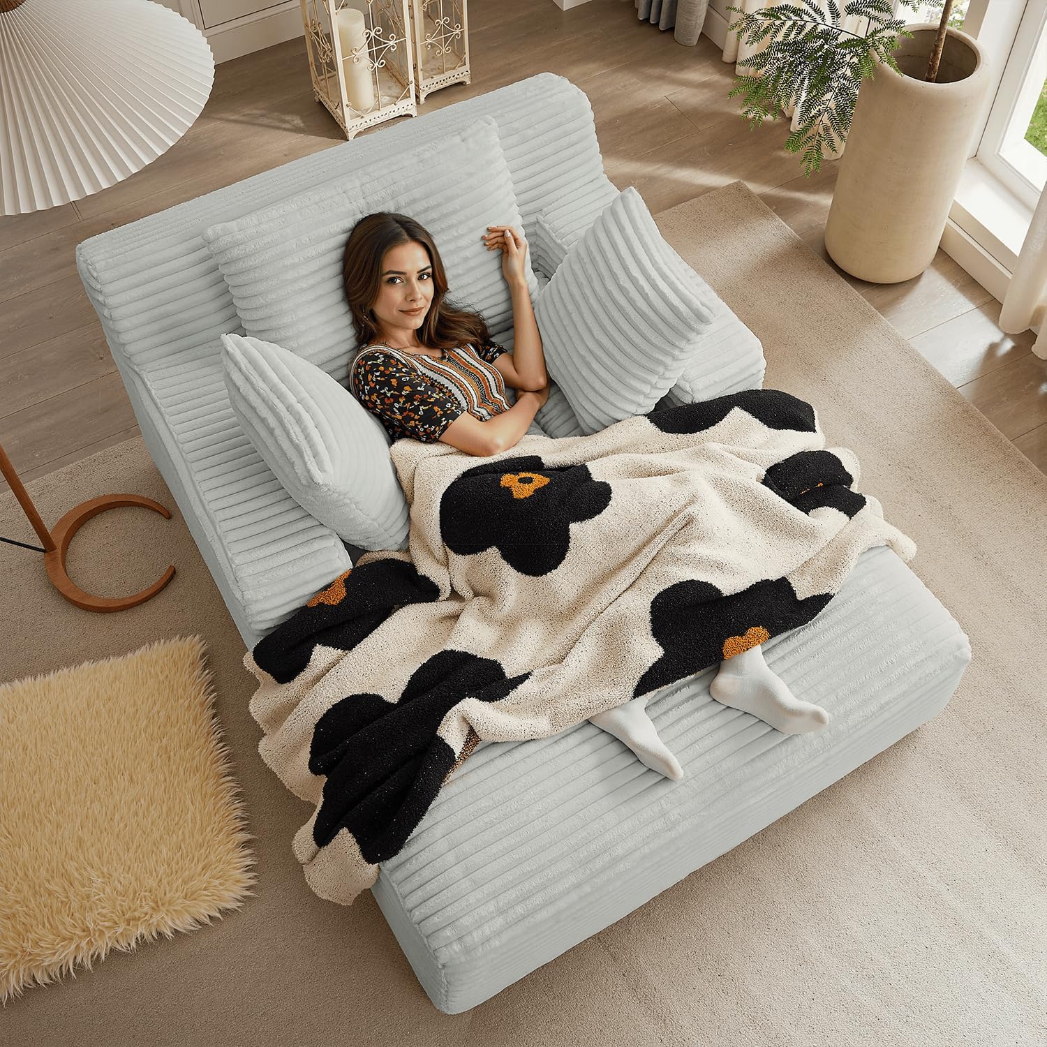 50-inch indoor recliner oversized corduroy upholstered boneless sofa bed deep sleeper sofa