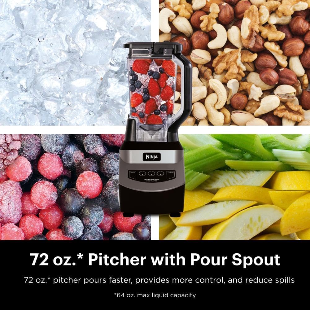 Ninja BL610 Professional 72 Oz Countertop Blender 1000-Watt Base Total Crushing Technology