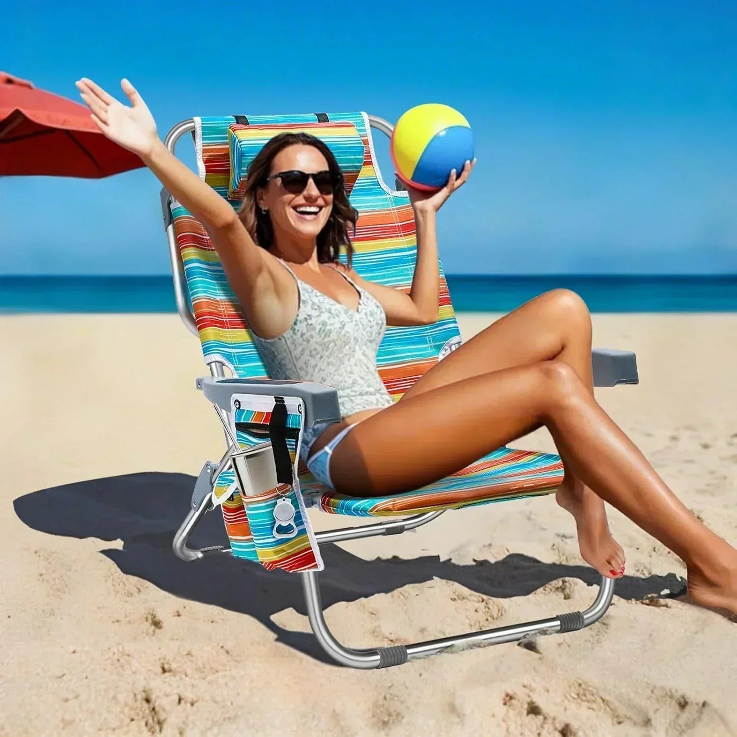 5-Position Aluminum Lay Flat Tall Backpack Beach Chairs 2 Pack Compact Portable Beach Chairs
