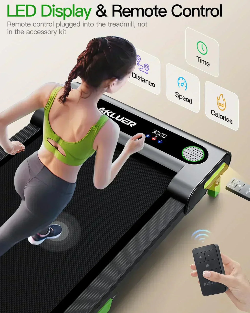 Akluer Inclined Home Treadmill 2.5 HP Small Under-Desk Treadmill Remote Control LED Display