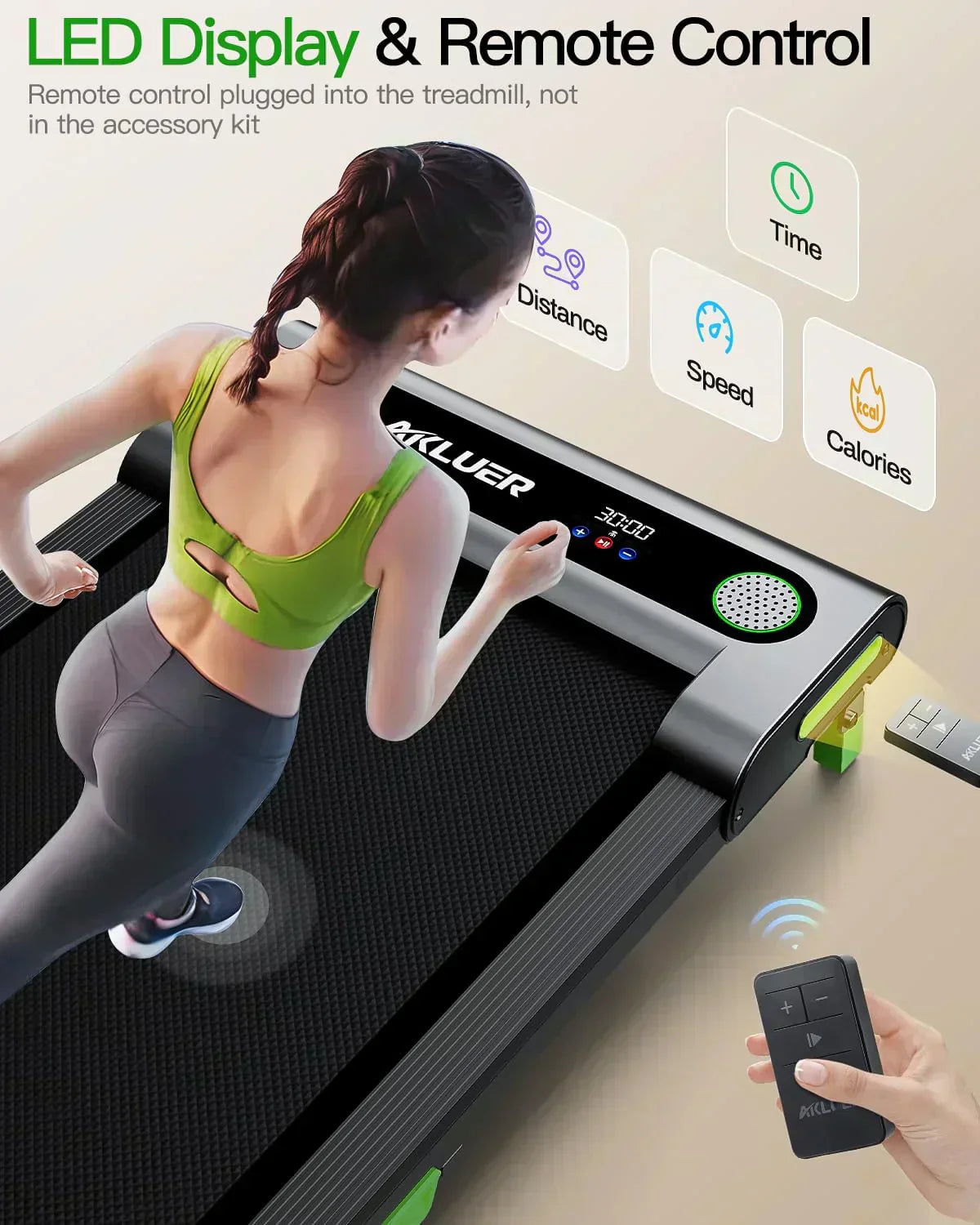 Akluer Inclined Home Treadmill 2.5 HP Small Under-Desk Treadmill Remote Control LED Display