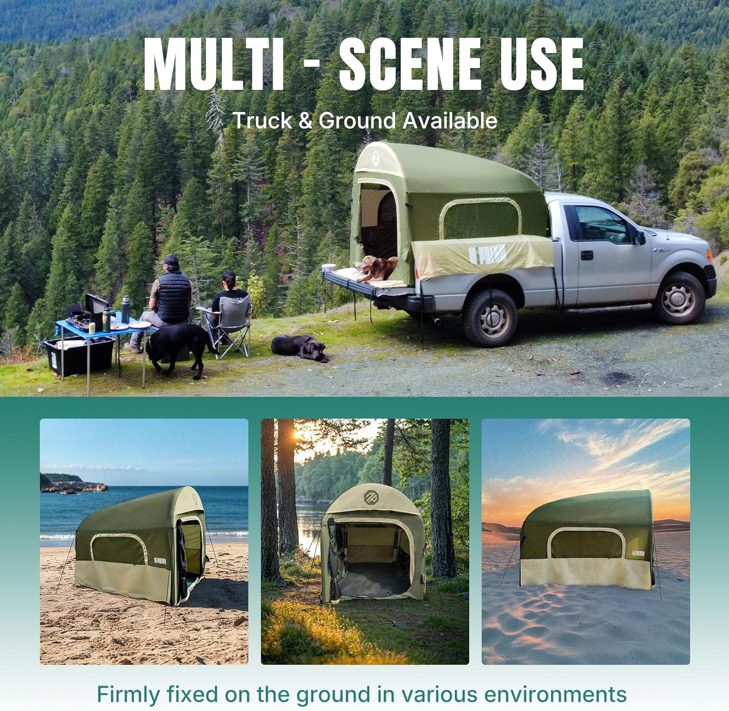 Niphean Truck Bed Tent 5.5ft-8ft for 2+1 People/Family, 2 Mins Fast Setup Inflatable Pickup Truck Tent, PU 3000mm Waterproof & High-Strength Windproof, Spacious Interior for Multi-Landscape