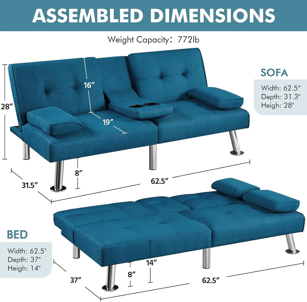 Yaheetech Convertible Sofa Bed Adjustable Couch Sleeper Modern Faux Leather Home Recliner Reversible Loveseat Folding Daybed Guest Bed, Removable Armrests, Cup Holders, 3 Angles, 772lb Capacity, Brown