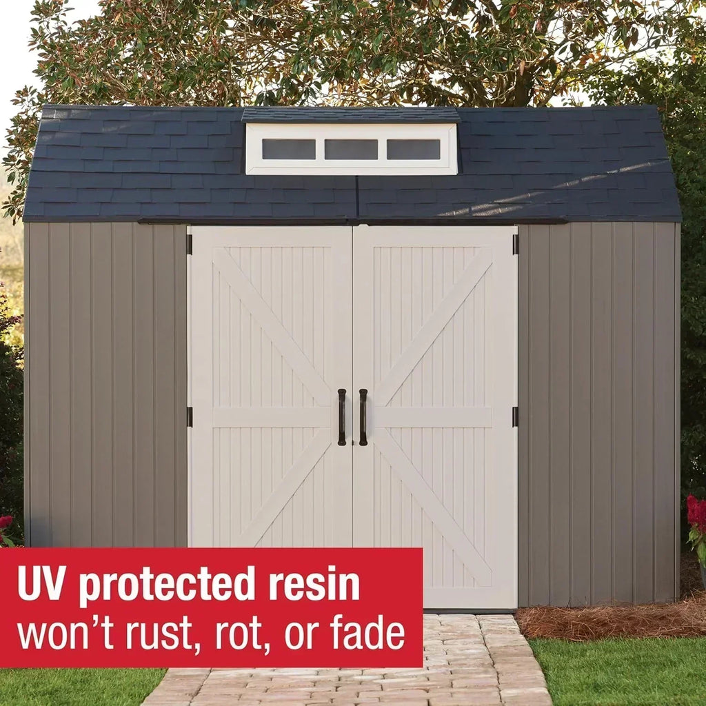 Rubbermaid Resin Outdoor Storage Shed With Floor Weather Resistant Gray Organization for Home