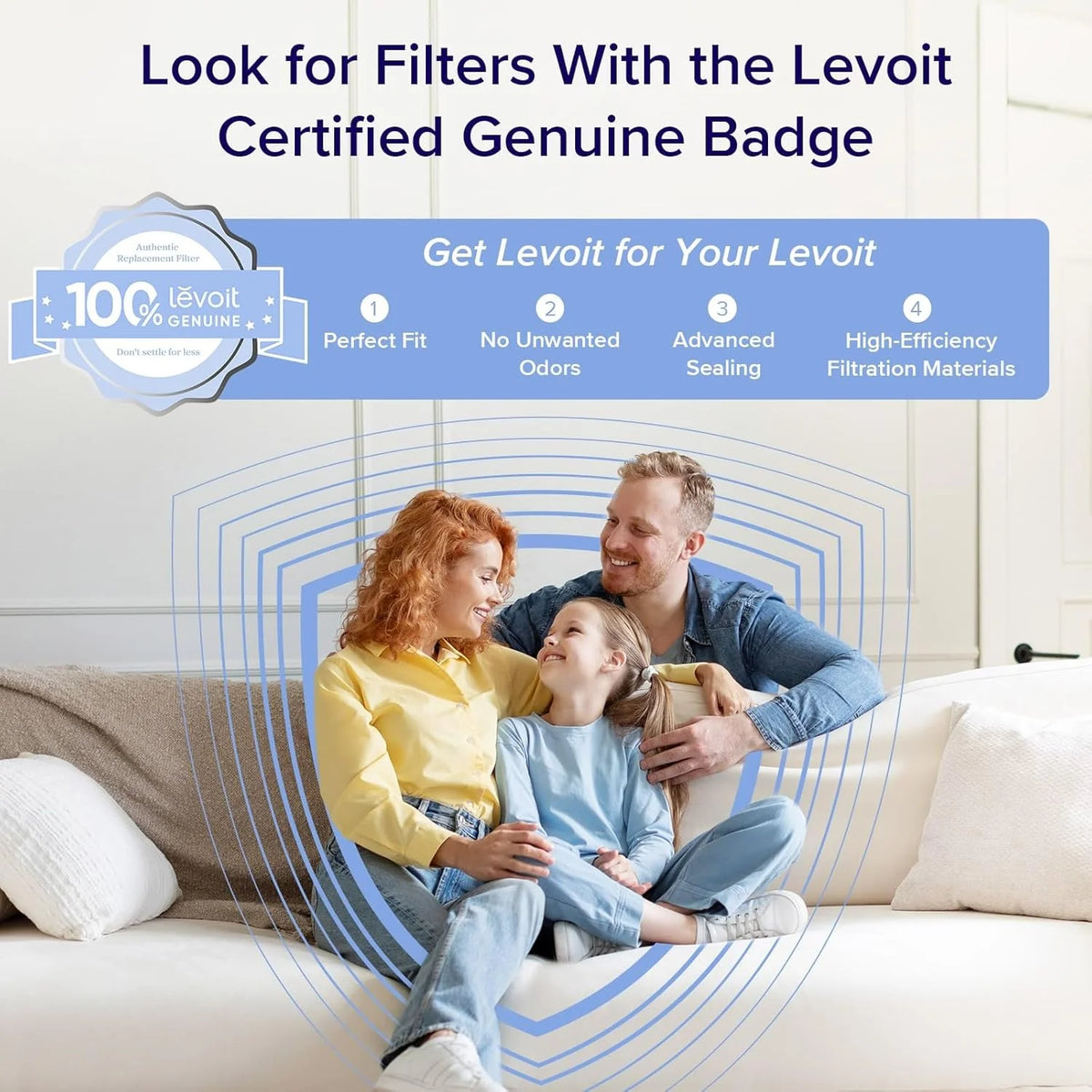 Large-room air purifier for home use with air quality monitor, washable pre-filter, and pet-friendly