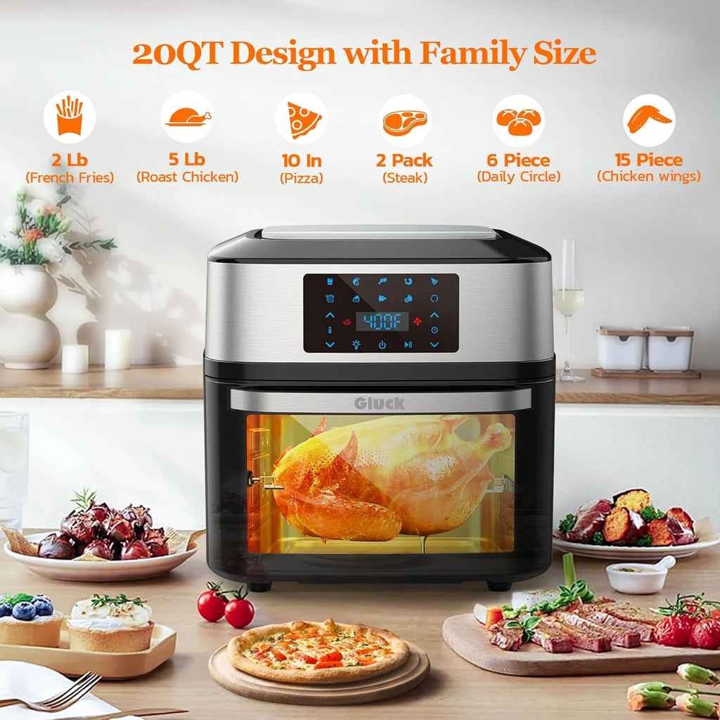 Large 20-quart air fryer 10-in-1 oven-air fryer combo Air fryer with rotisserie rack 3 dehydrating racks