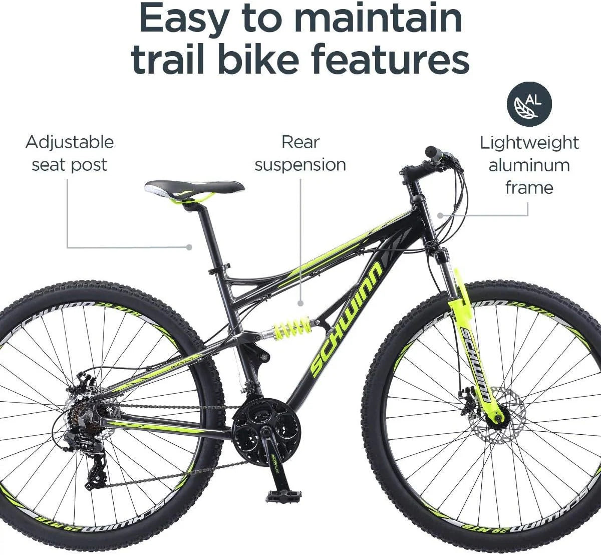 Schwinn Traxion Mountain Bike for Adult Men Women, 29-Inch Wheels, Full Suspension