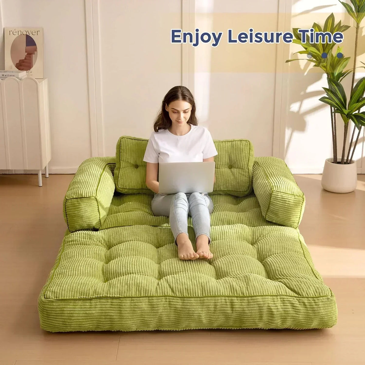 Folding Sofa Bed L-Shaped Convertible Sofa Bed with Armrests and Pillows