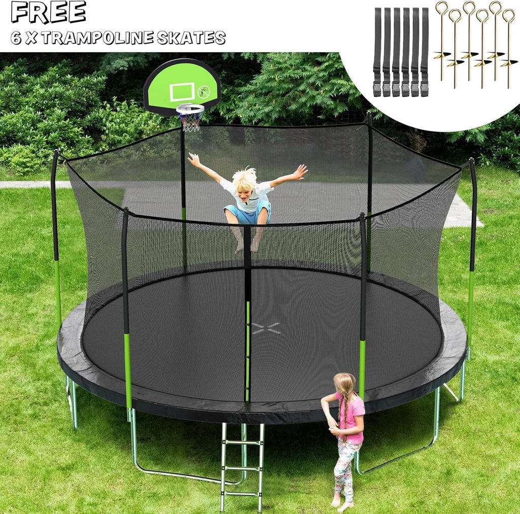 AOTOB 8FT 10FT 12FT 14 FT 15FT Trampoline with Safety Enclosure Net Outdoor Trampoline