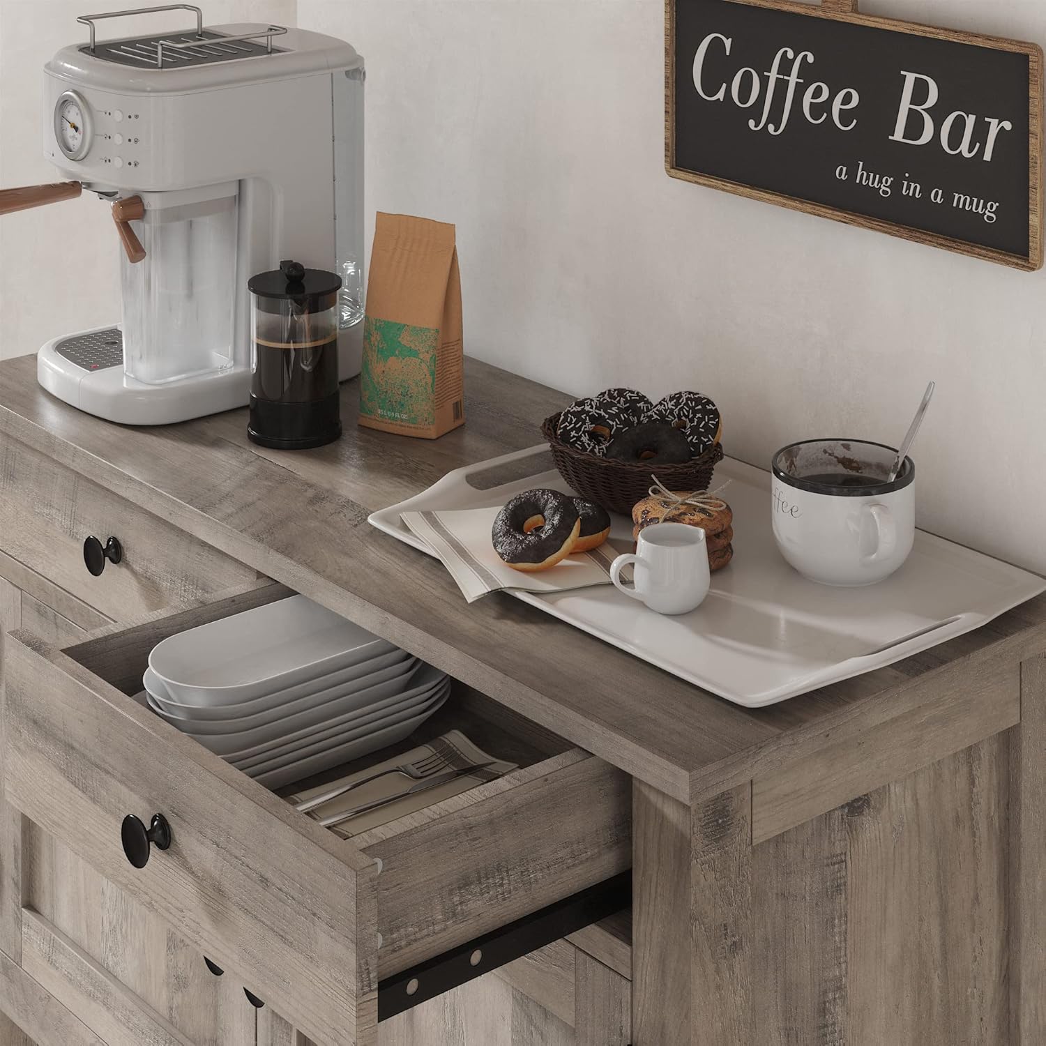 Farmhouse style console table coffee bar entry table with storage rack sofa table