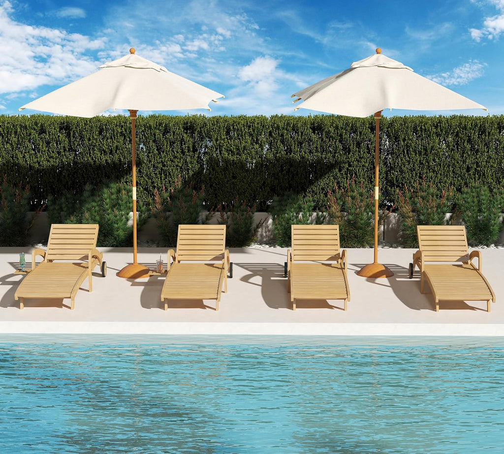 Pool Chaise Lounge Chairs Set of 4 5-Position Adjustable Outdoor Patio Lounge Chairs Wood Reclining Chaise Lounger Chair with Pullout Side Table