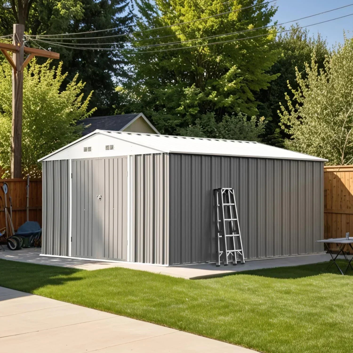 Patiowell 5x3 FT Outdoor Storage Shed Tool Shed with Sloping Roof and Lockable Door Metal Shed