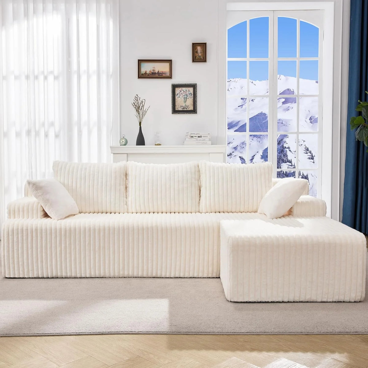 Modular Sectional Sofa Couches L-Shape Couch 3 Seat Modular Sofa Memory Foam Sectional Couches for Living Room, Cloud Couch with Oversized Chaise (Grey Stripe, 96 Left Facing Chaise)