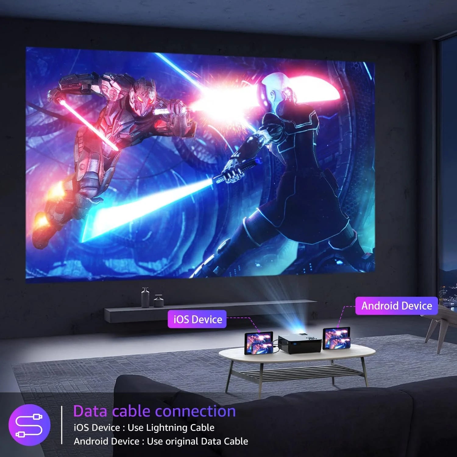 Projector with 5G WiFi and Bluetooth, Native 1080P Projector[Projector Screen Included]
