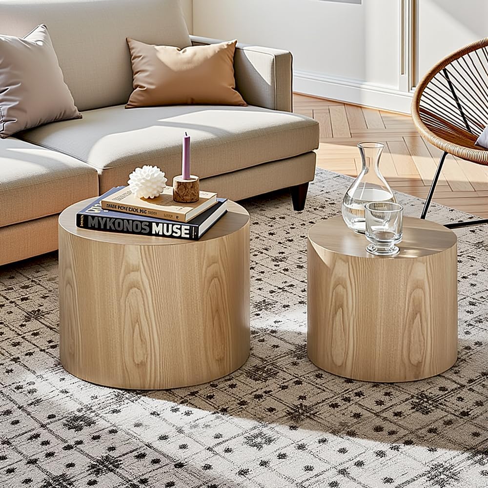 Nesting Coffee Table Set of 2 Modern Round Coffee Table with Non-Slip Feet Circle Accent Tables
