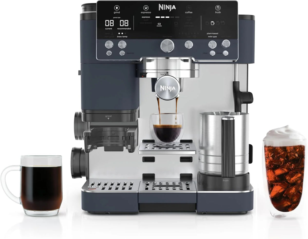 Ninja Luxe Café 3-in-1 Espresso, Drip Coffee and Cold Brew Machine | Integrated Coffee Grinder, Milk Frother, Assisted Tamper & Built-In Espresso Accessory Storage | Stainless Steel | ES601