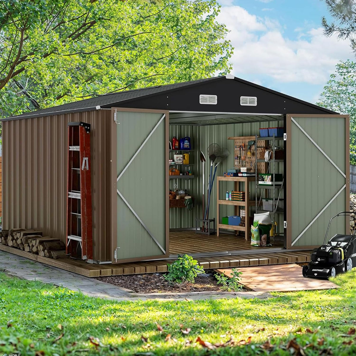 Devoko Outdoor Storage Shed 5 x 3 ft Lockable Metal Garden Shed Steel Storage