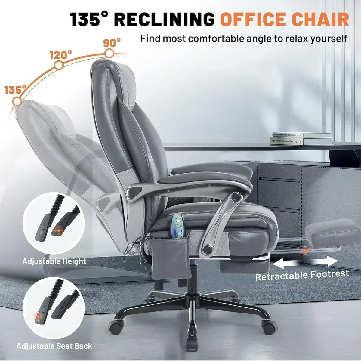 Massage Office Chair with Heating and Footrest Ergonomic Executive Reclining Office Chair