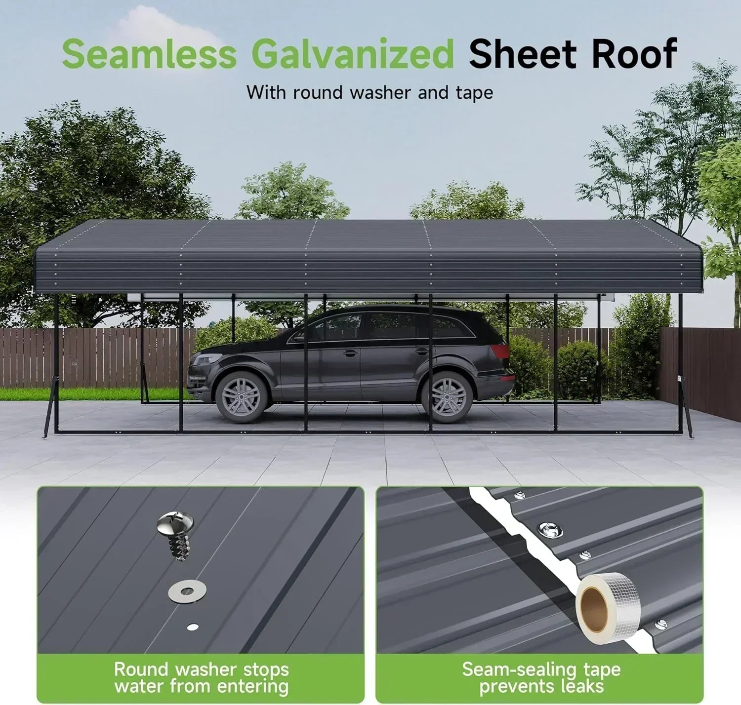 10'x15' Heavy Duty Metal Carport Outdoor Garage Car Shelter Shade with Heavier Frame