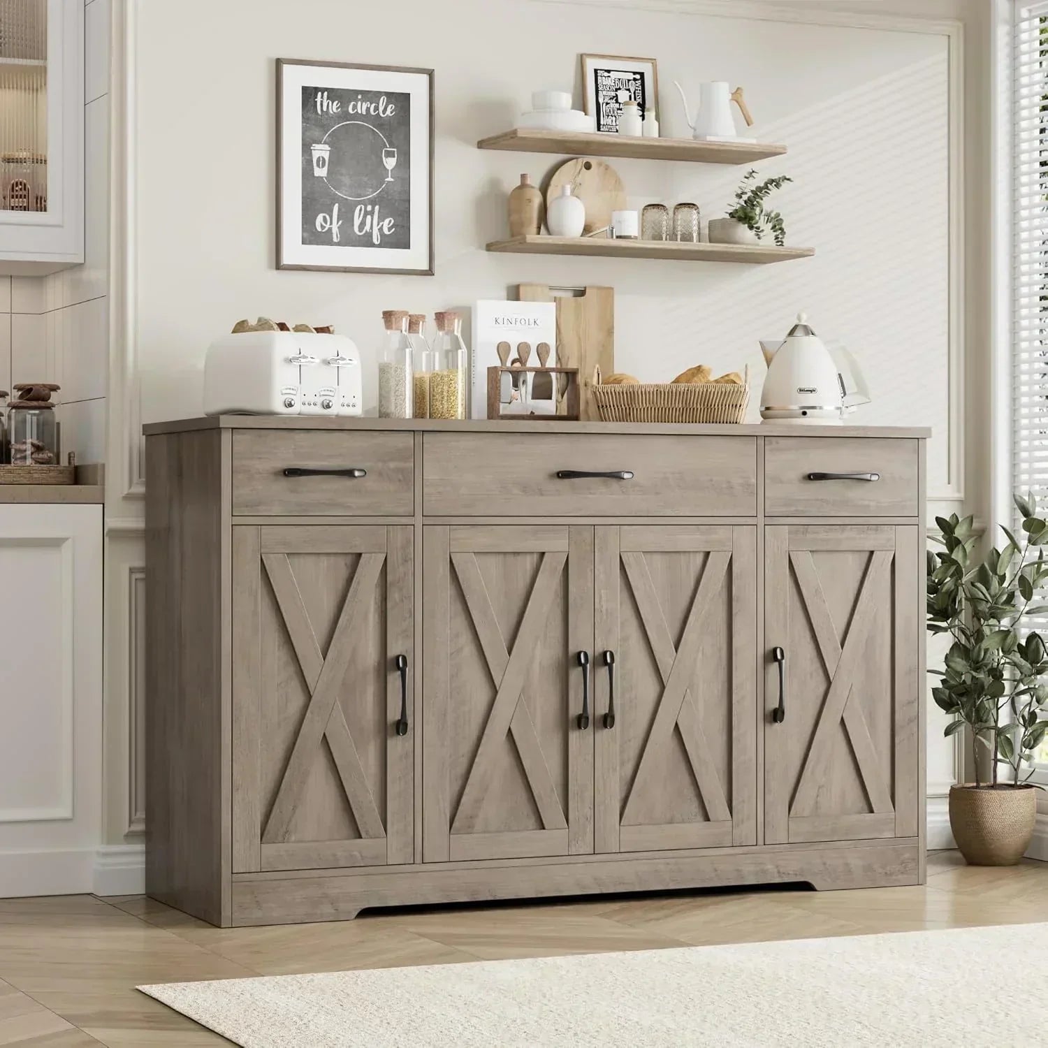 Sideboard with drawers large 55-inch sideboard modern farmhouse wood kitchen dining table