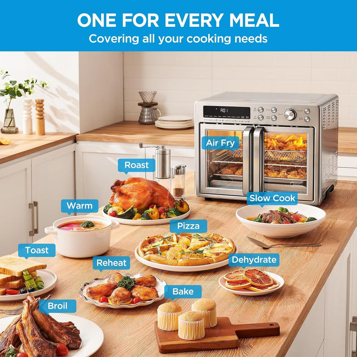 Flexify French Door Toaster Oven Air Fryer Combo 26.4 QT Extra Large Air Fryer Countertop