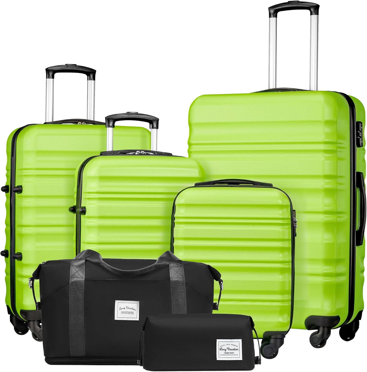 LONG VACATION 6 Piece Luggage Set Carry on Suitcase with ABS+PC hardshell Spinner Wheels