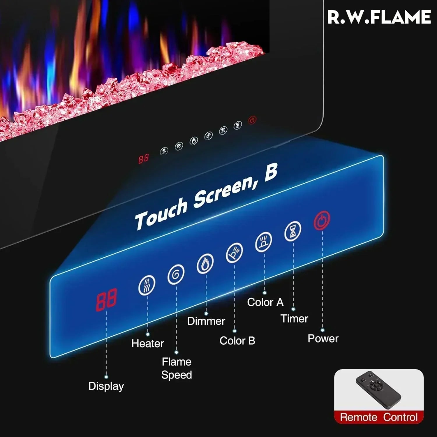 R.W.FLAME 60 Recessed and Wall Mounted Electric Fireplace Low Noise Fit for 2 x 6 Stud