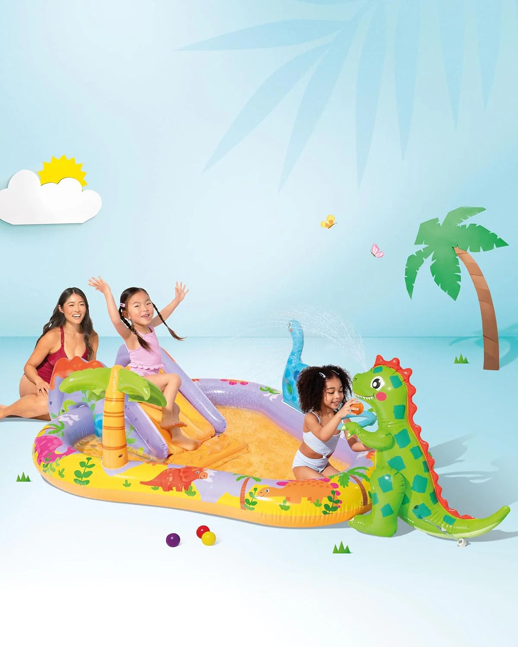 Intex 96 x 78 x 28 Inflatable Jungle Adventure Play Center Spray Kiddie Pool - Backyard Kids Water Slide, Outdoor Blow-Up Splash Pad for Toddlers