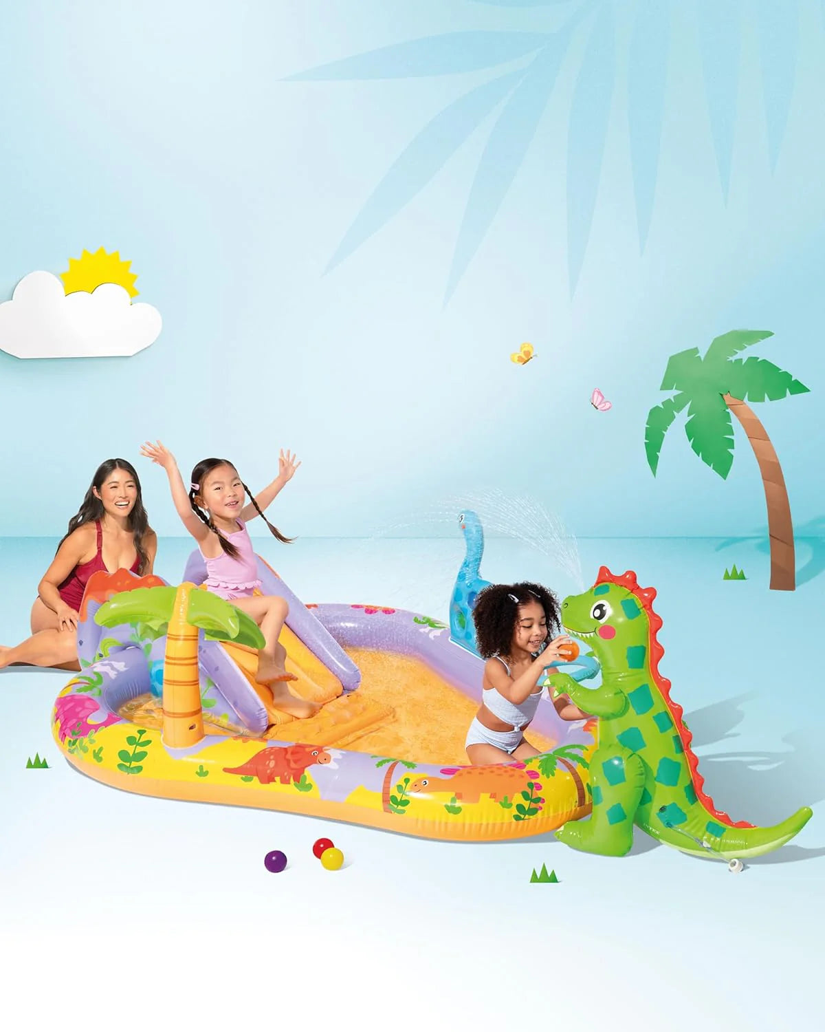 Intex 96 x 78 x 28 Inflatable Jungle Adventure Play Center Spray Kiddie Pool - Backyard Kids Water Slide, Outdoor Blow-Up Splash Pad for Toddlers