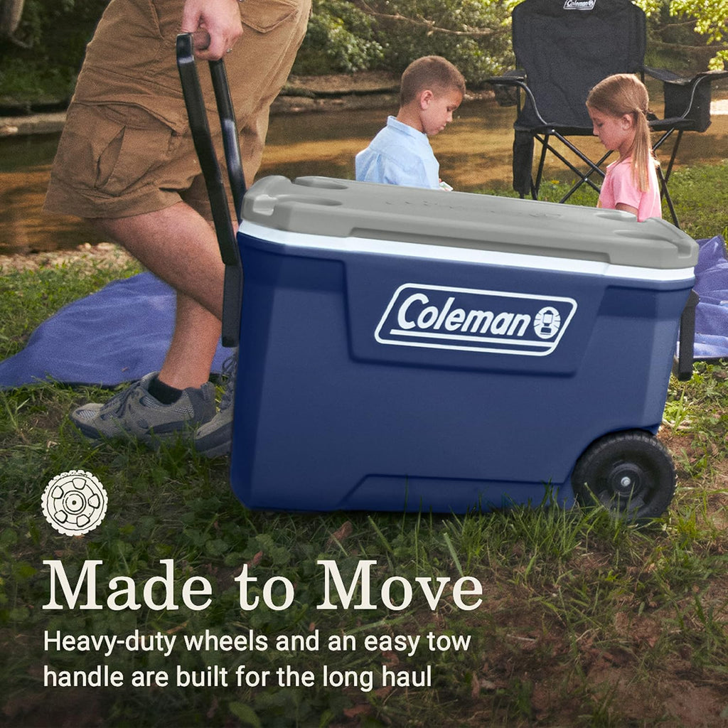 Coleman Insulated Portable Rolling Cooler with Wheels, Leak-Proof Outdoor Hard Cooler, Keeps Ice for Up to 5 Days, 100 Quart