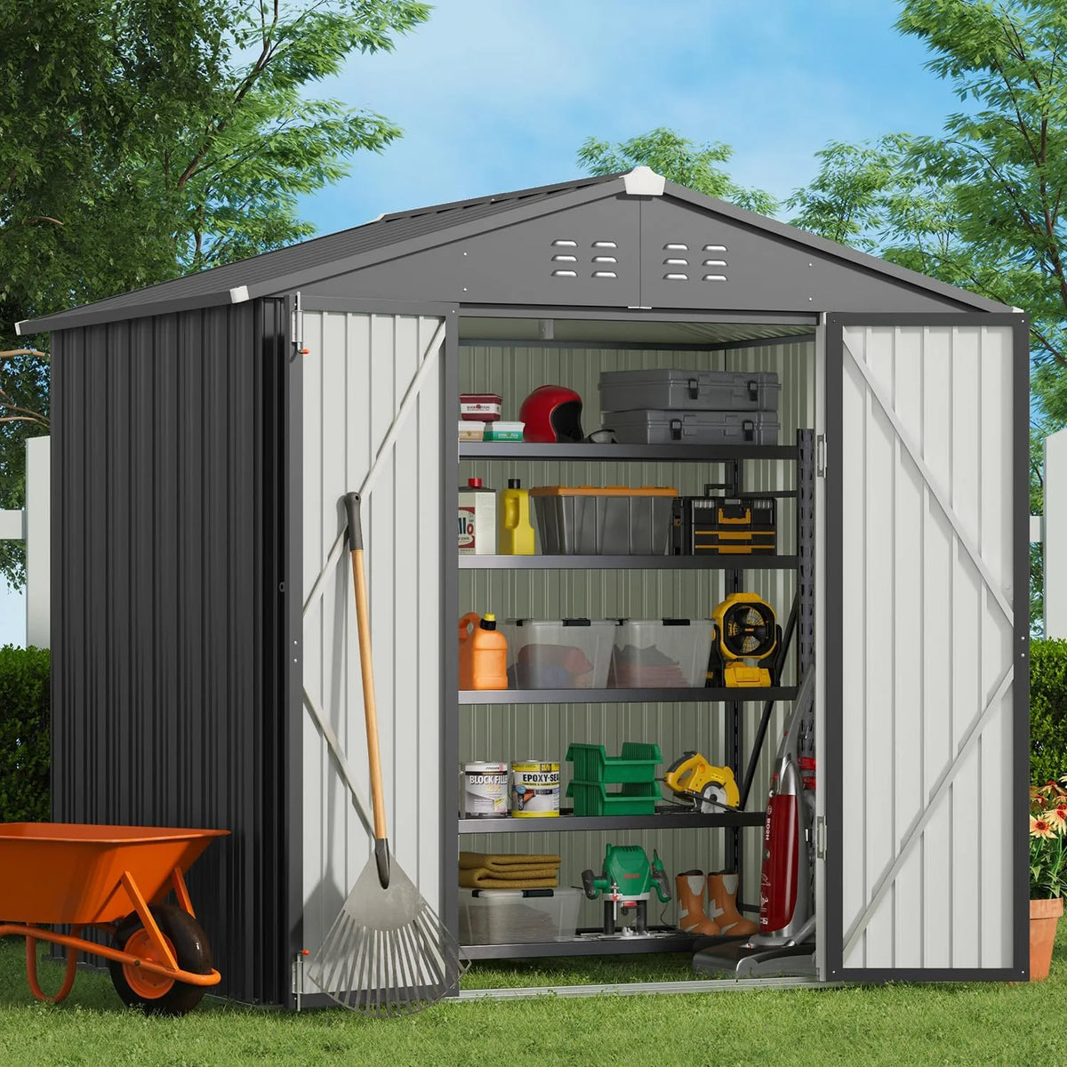 Gizoon Outdoor Storage Shed 6 x 4 Feet, Galvanized Metal Garden Shed
