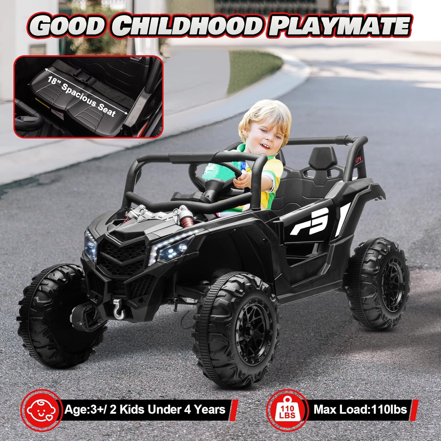 JOYRACER Kids Remote Control Car with 4 x 150W Motors Shock Absorbers Bluetooth MP3 Player