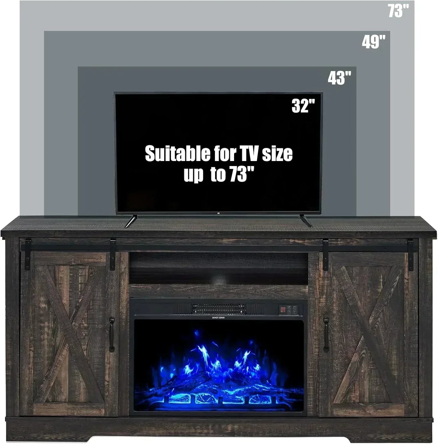 AMERLIFE Fireplace TV Stand with Sliding Barn Door  Farmhouse 63 Fireplace Entertainment Center